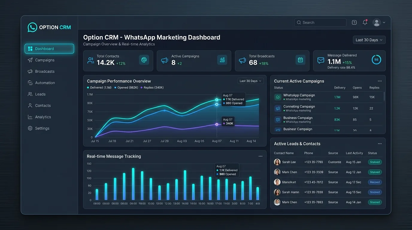 Option CRM WhatsApp Bulk Messaging and Customer Management Dashboard